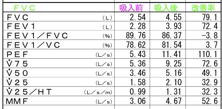 吸入前後の一秒量
